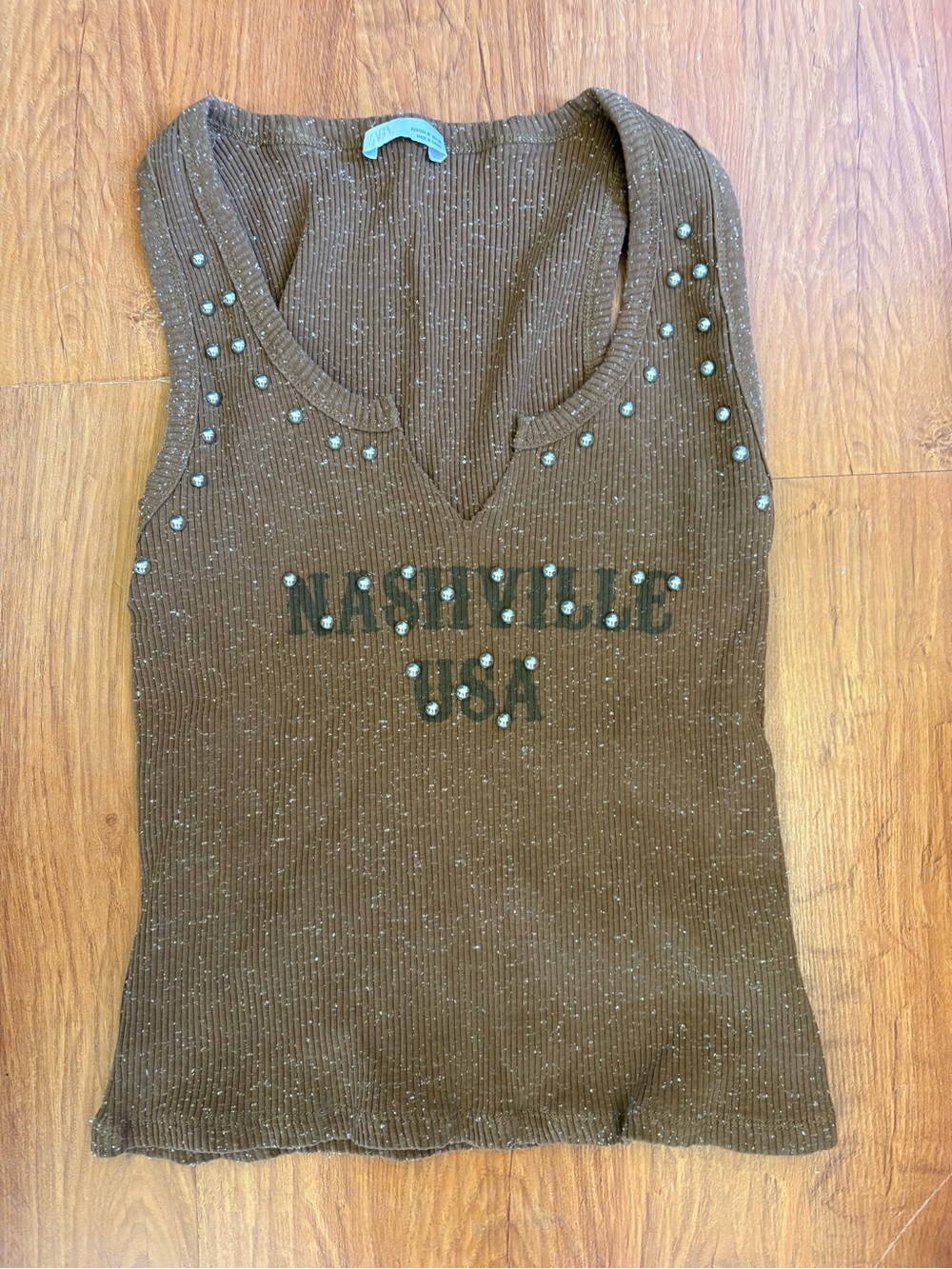 Zara Brown Ribbed Speckled Tank